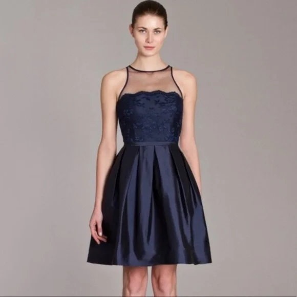 monique lhuillier navy lace dress Monique Lhuillier | Dresses | Monique Lhuillier Navy Fit And Flare Lace Dress